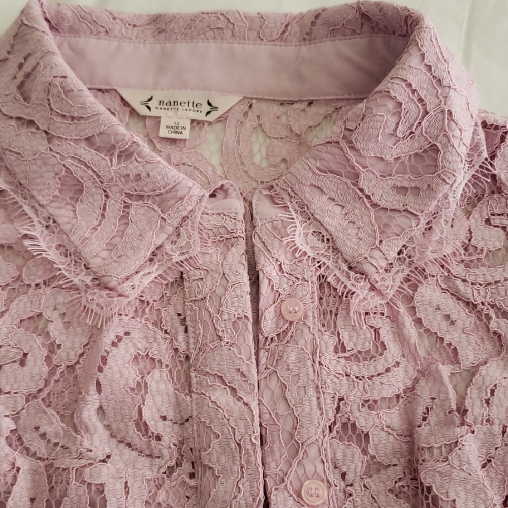 nanette lepore NEW Dress Lace ShirtDress 3/4 Sleeve Button Up Chic! - Picture 6 of 8